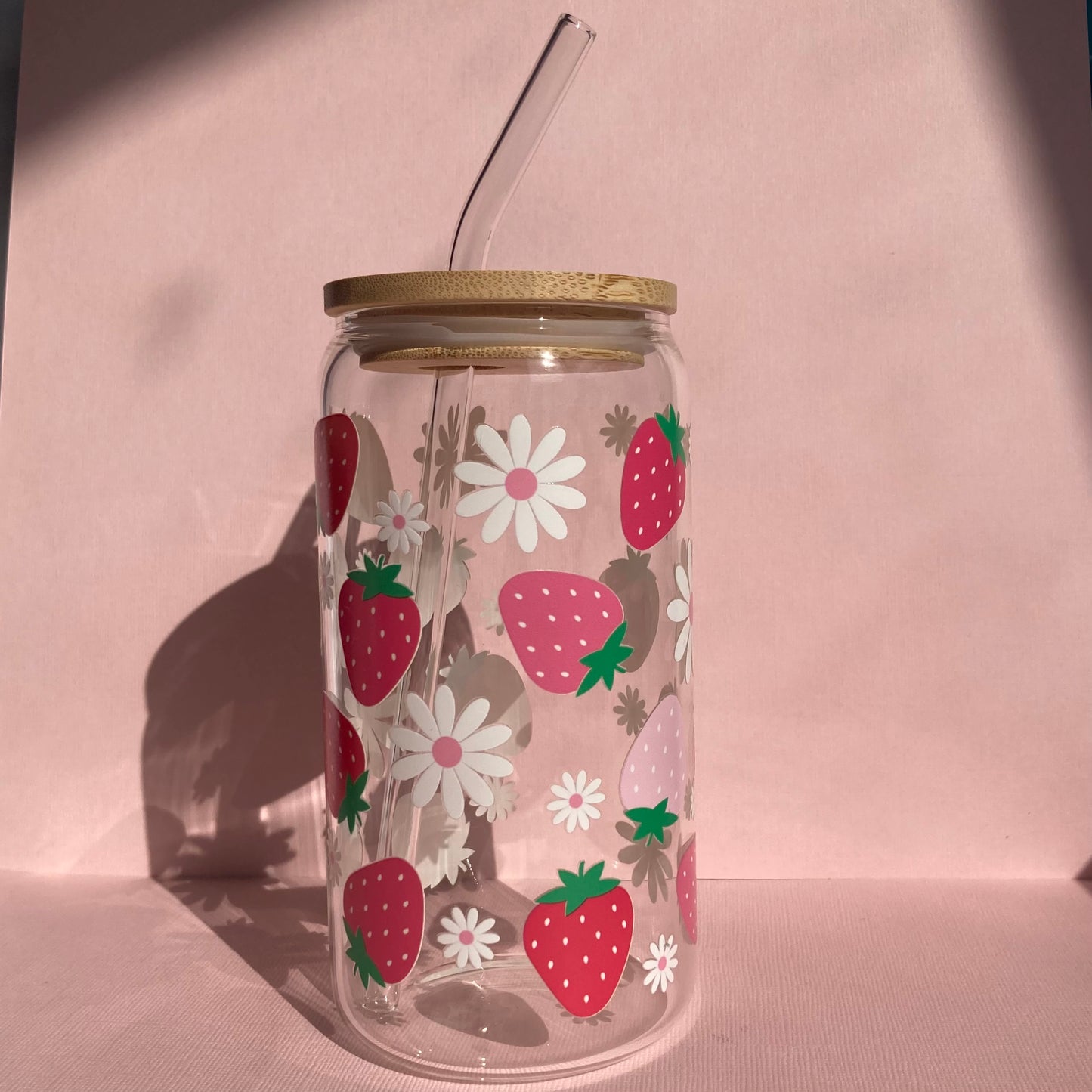 Strawberry Daisies Glass Cup